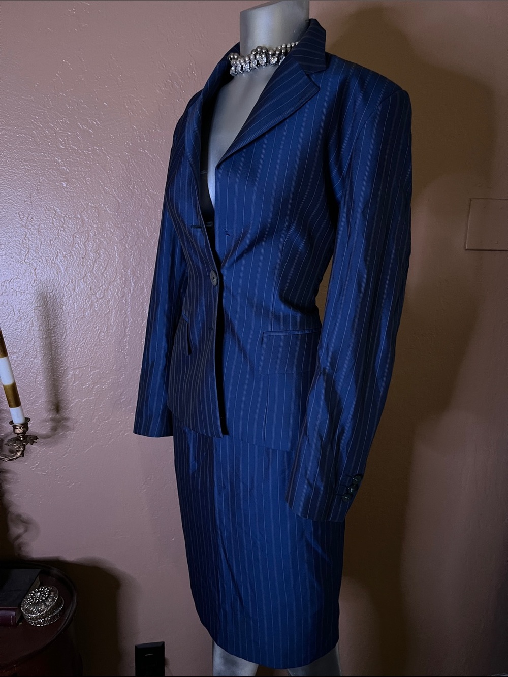 Donna Tombolini Italian Pinstripe Skirt Suit. Sz 40 - Picture 2 of 6